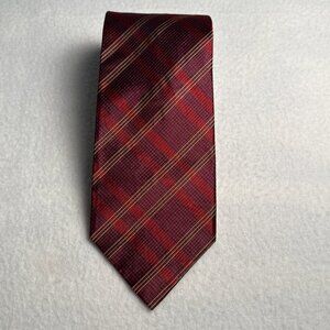 Jos.A. Bank Corporatre 100% Silk Red Gold Blue Crosshatch Plaid Men Tie 56" X 4"